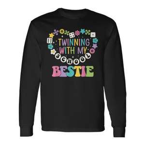 T-shirt à manches longues assorti pour jumelles d'école, avec inscription « Twinning With My School Bestie » - Product Image 1