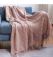 Plaid tricoté Aodu avec franges, texture bouclée et motif losanges, confortable pour canapé, lit et salon, vente en gros directe usine