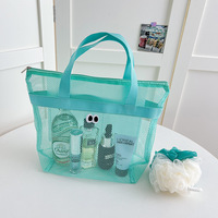 Ademende toilettas van mesh met schattige knipperende ogen, lichtgewicht, opvouwbaar, wasbaar, met ritssluiting, cosmetische tas voor meisjes en studenten