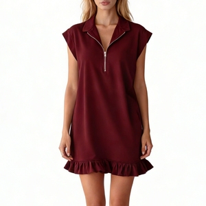 เดรสสั้นทรงโอเวอร์ไซส์แบบซิปครึ่งตัวสำหรับผู้หญิง - ชุดลำลองชายระบาย เสื้อคลุมลำลอง เสื้อผ้าผู้หญิง ชุดเดรสผู้หญิง แฟชั่น - Product Image 6