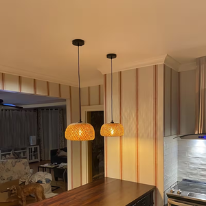 Lampada a Sospensione in Rattan Intrecciato a Mano Ecologica, Illuminazione Moderna per Soffitto, Lampadario in Bambù per Casa e Ristorante - Product Image 2