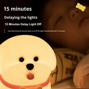 Luz de noche de perro de silicona bonita transfronteriza, lámpara de noche de ilusión colorida alimentada por LED con temporizador de grifo, compañero de sueño para dormitorio - Product Image 4