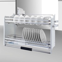Panier à vaisselle motorisé à double niveau en acier inoxydable 304 de 800 mm pour armoire de cuisine avec séchoir intégré OEM