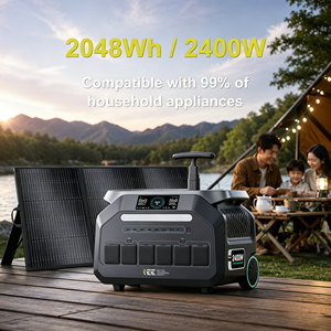 สถานีไฟฟ้าพกพา 2400W พร้อมแผงโซลาร์เซลล์ ตัวควบคุม MPPT แบตเตอรี่ LiFePO4 คลื่นไซน์บริสุทธิ์ สำหรับการตั้งแคมป์กลางแจ้งและใช้ในรถยนต์ - Product Image 1