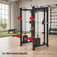 Rack de Squat Fitness, Machine Smith, Entraînement par Câbles, Bras Crossover, Acier au Carbone, Pile de Poids 75kg*2, Force Multifonctionnelle