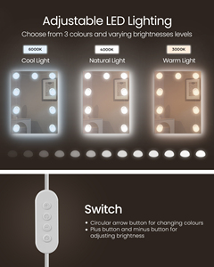 VASAGLE Modern White Vanity <strong>Table</strong> With <strong>Mirror</strong> Makeup <strong>Table</strong> Adjustable 3 Colours LED Dressing <strong>Table</strong> - Product Image 3