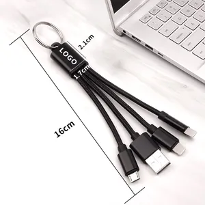 Ensemble de cadeaux d'affaires promotionnels en nylon tressé 3 en 1 Micro nylon USB Type C câble de chargeur chargeant les câbles de téléphone portable LOGO personnalisé