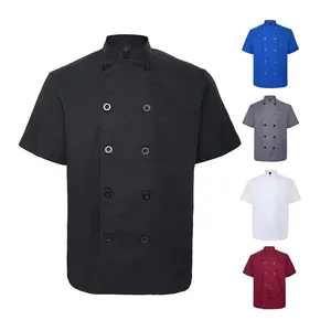 Veste de chef à manches courtes unisexe, vêtements de restaurant, uniformes de serveuse