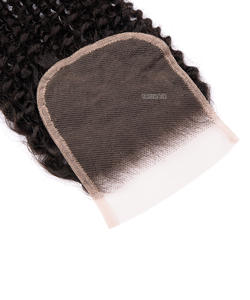 Extensions de cheveux humains brésiliens noirs 100 % vierges Remy, bouclés crépus, avec closure en dentelle 4x4, pour femmes, haute qualité, fabriquées à la machine, vente en gros - Product Image 4