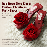 Fleur artificielle en forme de rose rouge pour chaussures, décoration personnalisée pour fêtes de Noël, sandales à talons hauts pour soirées de fin d'année, service personnalisé