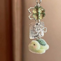 Nouveau porte-clés de téléphone portable mignon en peluche, petit tortue vert porte-bonheur à quatre feuilles