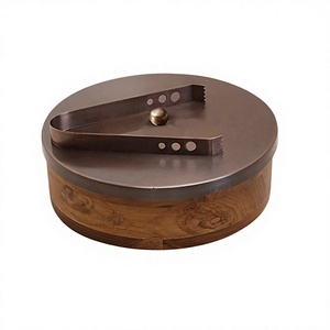 Superior Quality Wooden Roti Box Round Shape Dinnerware Chapati <b>Container</b> With Metal Lid And Tong At Best Prices - Product Image 1