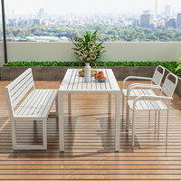 Ensemble table et chaises d'extérieur, design nordique, cadre en fer forgé blanc, table longue, montage facile, pour jardin, terrasse, cour
