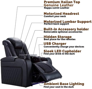 Bộ ghế sofa điện chỉnh điện bằng da, nội thất rạp hát tại gia, ghế xem phim, ghế sofa rạp chiếu phim với tựa lưng có thể điều chỉnh bằng điện cho phòng khách - Product Image 3