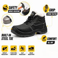 Chaussures de sécurité montantes noires gaufrées, anti-écrasement, anti-perforation, avec embout en acier, imperméables, thermiques, pour l'automne et l'hiver, pour la construction