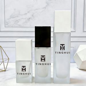 15ml 20ml 30ml 40ml 60ml 100ml Transparent <b>Frosted</b> Square Cosmetic <b>Glass</b> Liquid Foundation Serum <b>Spray</b> Pump Bottle With Black - Product Image 1