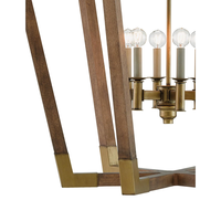 Lampe suspendue en bois et laiton américaine pour îlot de cuisine, lustre moderne en cage LED, entrée