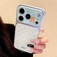Coque en silicone à pois motif ours de dessin animé pour 17 Pro Max/16/15/14 Pro - Grande fenêtre, protection 360°