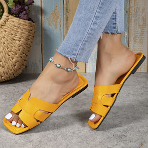 QF1 Pantoufles plates de couleur unie pour femmes, à bout carré, respirantes, pour la maison Women231 - Product Image 3