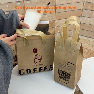 Sac isotherme réutilisable en papier kraft rétro pour café à emporter, simple/double tasse, commercial, jetable, non-tissé, pour bière, jus, thé, boissons - Product Image 1