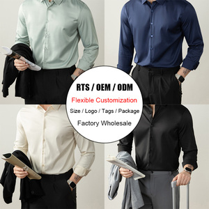 Chemises habillées pour hommes, style années 60, de luxe, mercerisées, unies, à manches longues, extensibles, infroissables, formelles et décontractées pour le bureau - Product Image 5