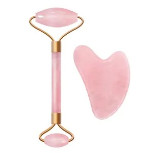 Massageador facial de cristal rosa, placa jade gua sha, logotipo personalizado rosa, quartzo, gua sha, conjunto de ferramentas guasha, pedra jade e gua sha