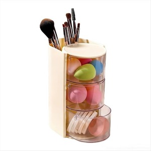 Organisateur de maquillage rotatif à 3 niveaux, boîte de rangement cosmétique anti-poussière en PP, tiroir pour pinceaux, houppettes et outils de beauté - Product Image 1