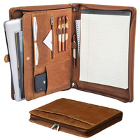 Porte-documents en cuir de vachette véritable de haute qualité avec fermeture éclair et bloc-notes A4 personnalisé