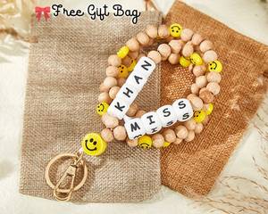 Minimalist Perlen Holz Lehrer <span class=keywords><strong>Lanyard</strong></span> mit Namen Benutzer definierte <span class=keywords><strong>Lanyard</strong></span> Lehrer Geschenk <span class=keywords><strong>Lanyard</strong></span> ID Abzeichen halter für Lehrer