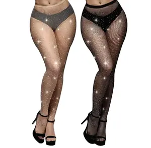 Top Sale Women's High Waist Stockings Sparkle Rhinestone Fishnets Sexy Tights