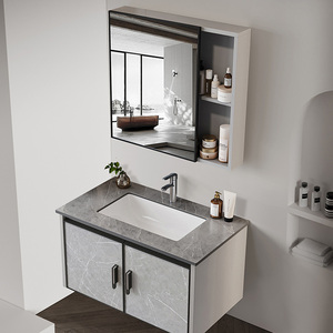Set di Mobili Moderni <span class=keywords><strong>per</strong></span> <span class=keywords><strong>Bagno</strong></span> con Mobile Lavabo, Specchio a Parete e Armadietto Doccia - Product Image 4