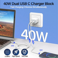 UK US EU AU Universal Super Fast Charging 40W Dual Port Ultra Power Charger 2 Type C Plug USB Wall Charger