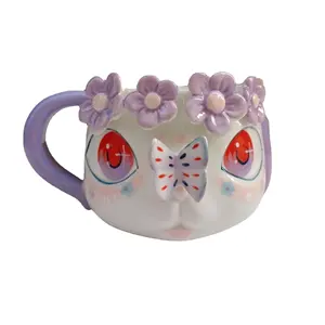 Lelyi INS luxury handmade creative rabbit rabbit ceramic cup cute butterfly shaped coffee mug wedding gift