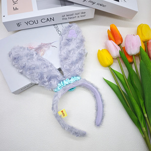 Diadema con orejas de conejo moradas y accesorio para el cabello con flores para mujeres y niñas, para fiestas. - Product Image 4