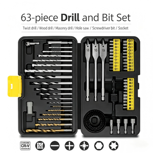 63pc <b>Drill</b> <b>Bit</b> Set High Carbon Steel <b>Wood</b> Metal Plastic Brick Drilling Tools - Product Image 5