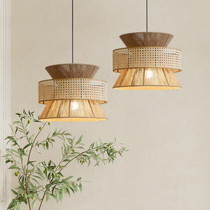 Lustre rond en corde de chanvre style Wabi Sabi japonais, douille E27, pour salon de thé, maison d'hôtes, chambre, restaurant, hôtel - Product Image 1