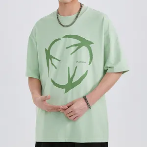 Özelleştirilmiş 2024 yaz yeni konu boyun çizgisi 255GSM 100% pamuk yutmak baskı Trendy marka Vintage erkek t-shirt