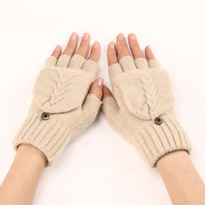 Gants d'hiver pour femmes à double usage 2025, cadeau, doigts visibles, à revers côtelé et moelleux, gants tricotés chauds pour l'hiver, mitaines pour femmes - Product Image 3