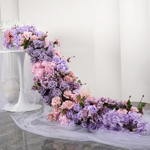 Composition florale artificielle pour centre de table de mariage, mélange de fleurs champagne, lavande et rose, décoration de table romantique et rêveuse - Product Image 3
