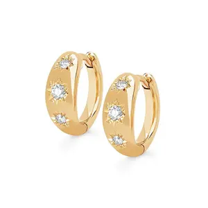 Gioielli Pop delinty stella <span class=keywords><strong>incisione</strong></span> oro placcato <span class=keywords><strong>orecchini</strong></span> a cerchio con zircone stile alla moda per matrimoni feste e regali - Product Image 1