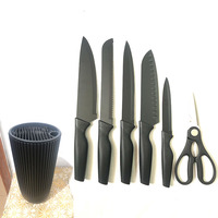 Ensemble de couteaux à viande professionnels en acier inoxydable avec manche en plastique et support à couteaux, design moderne, ensemble de cuisine cadeau