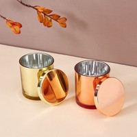 8oz 10oz 14oz glänzende galvanisierte Champagner-Kerzenbehälter luxuriöse Glaskerzengläser mit metall-gold-Deckel