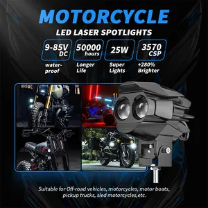 Yüksek düşük işın beyaz sarı yardımcı LED far Len motosiklet LED lazer spot 3 inç 25w LED sis sürücü çalışma ışığı