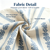 Rideau de cuisine moderne en mélange de lin, bleu à rayures florales, occultant, isolant, anti-poussière, avec poche pour tringle, pour évier ouvert, pour l'intimité