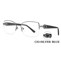 Monturas de Gafas Metálicas de Media Montura FEROCE de Lujo para Mujer con Decoración de Piedras Preciosas en Forma de Gota, Estilo Joyería de Diseñador