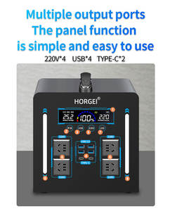 HORGEI 1000W 1100W <span class=keywords><strong>1200W</strong></span> Lifepo4 OEM ODM silencieux d'urgence industriel double moteur 50/60Hz centrale électrique portable solaire extérieure - Product Image 5