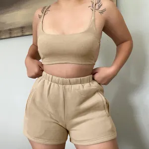 iyi gün giyim beyaz Suppliers-Sıcak satış yaz seksi Backless mahsul en eşofman iki parçalı kısa pantolon Set kadın Casual Jogger giyim