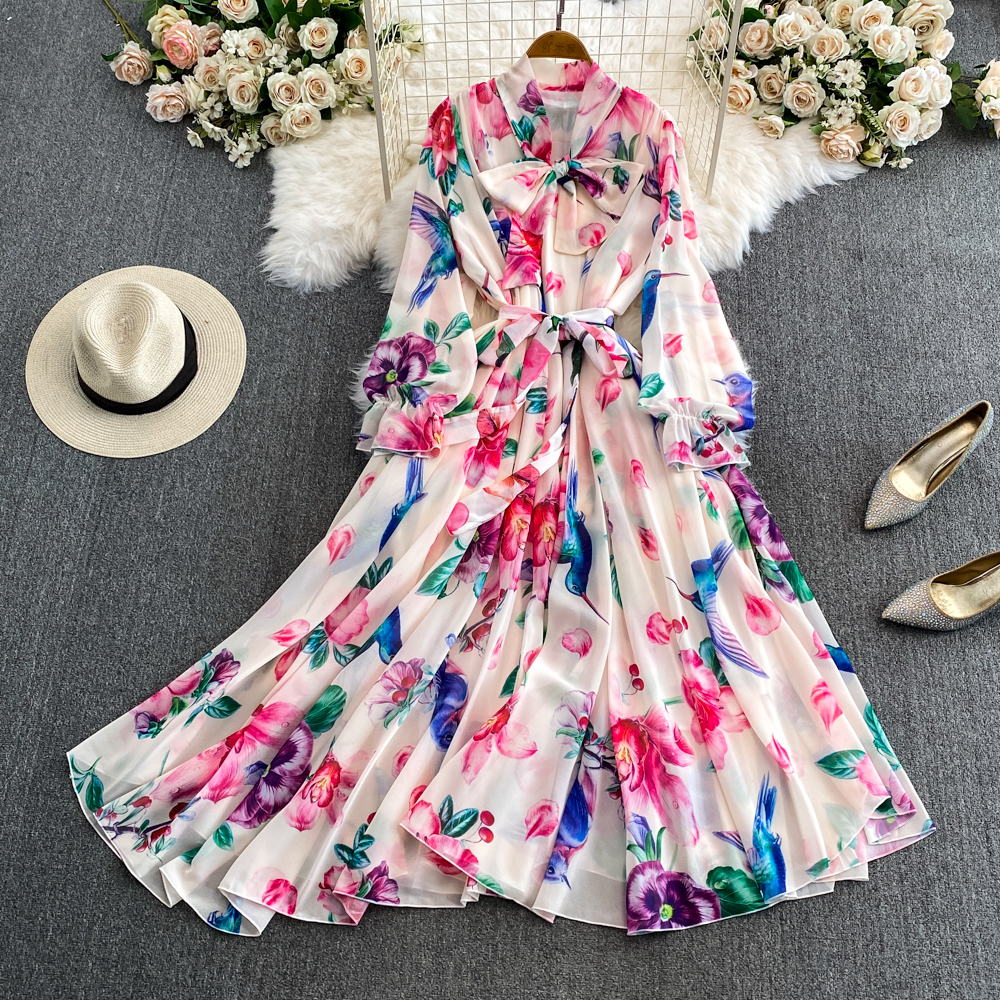 Style Dress Holiday Dress Design Print Slim Long Chiffon High-End Exquisite  Long Dresses