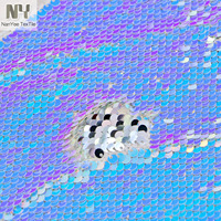 Nanyee Textile Mode Haute Densité Sirène Échelle Rose Bleu Et Argent Irisé Réversible Sequin Satin Tissu