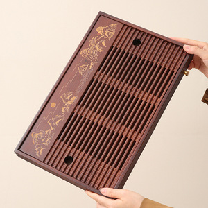 Bamboo and wood <b>tea</b> tray, water storage type, small Chinese <b>tea</b> table, dry brewing tray, drainage bamboo <b>tea</b> sea <b>tea</b> <b>set</b>, - Product Image 1